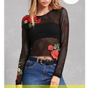 Black mesh embroidered shirt